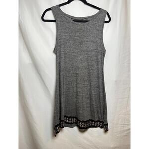 Gray Sleeveless Boho‎ Tunic Dress 100% Supima Cotton Embroidered Hem US Size 1